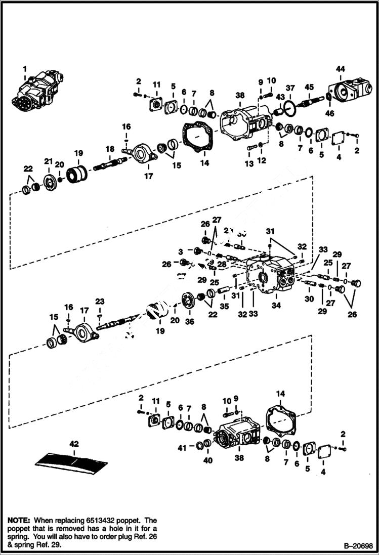 Схема запчастей Bobcat 600s - HYDROSTATIC PUMP HYDROSTATIC SYSTEM