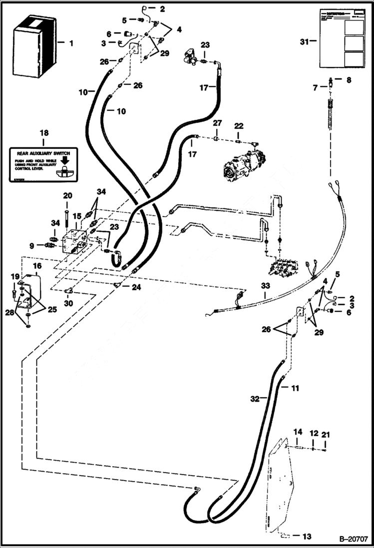 Схема запчастей Bobcat BACKHOE - BACKHOE (Rear Auxiliary Hydraulic Kit) (843B) REAR STABILIZERS