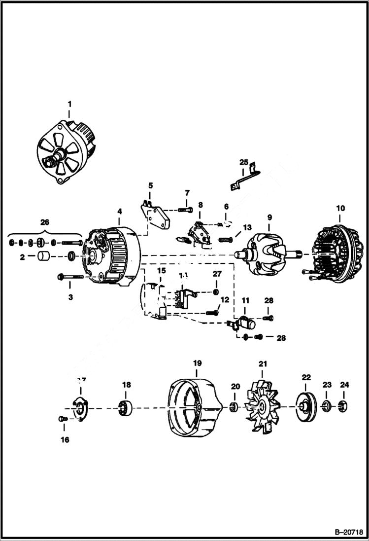 Схема запчастей Bobcat 600s - ALTERNATOR (Delco 1105070 or 1105422 - Open) ELECTRICAL SYSTEM