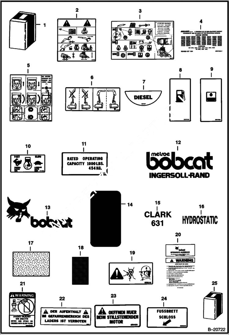 Схема запчастей Bobcat 600s - EUROPEAN ACCESSORIES (DECAL) ACCESSORIES & OPTIONS