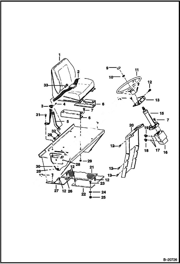 Схема запчастей Bobcat Articulated Loaders - SEAT & STEERING CONTROL (S/N 13060 & Below) MAIN FRAME