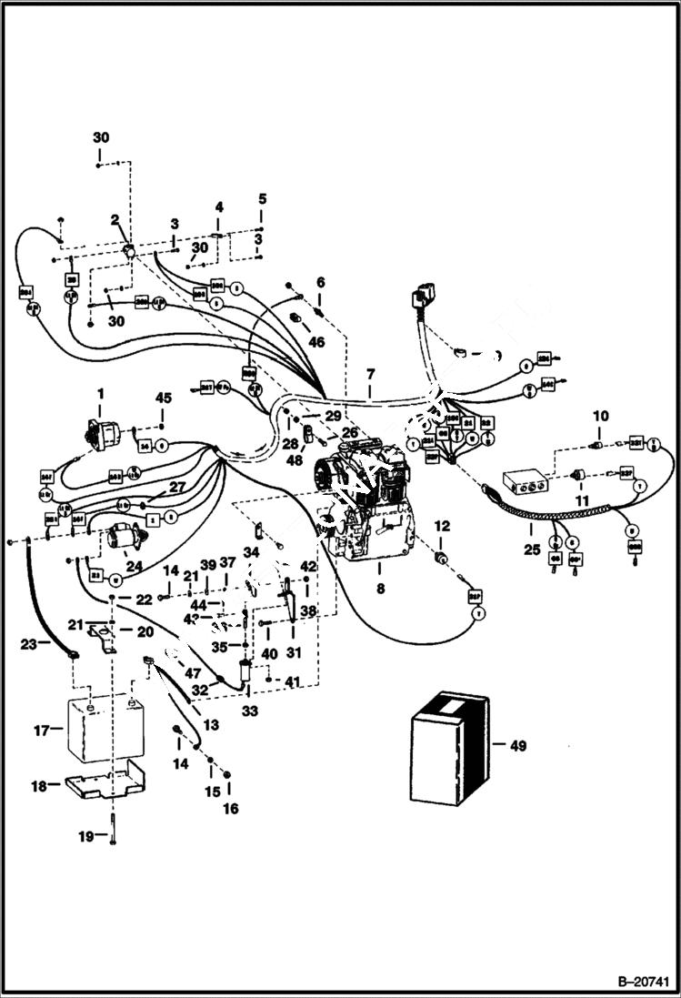 Схема запчастей Bobcat 600s - ENGINE ELECTRICAL SYSTEM (S/N 5005 11001 to S/N 5005 13999) ELECTRICAL SYSTEM