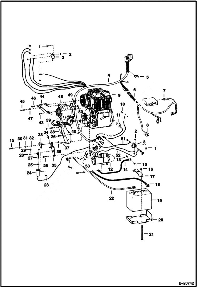 Схема запчастей Bobcat 600s - ENGINE ELECTRICAL SYSTEM (S/N 5005 14001 & Above) ELECTRICAL SYSTEM