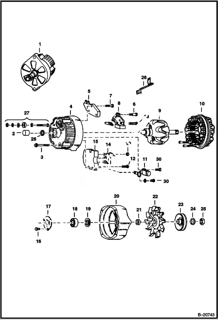 Схема запчастей Bobcat 600s - ALTERNATOR (Open) ELECTRICAL SYSTEM