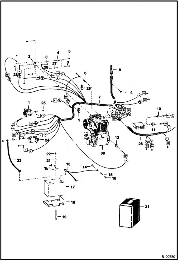 Схема запчастей Bobcat 600s - ENGINE ELECTRICAL SYSTEM (S/N 4997 12999 & Below) ELECTRICAL SYSTEM