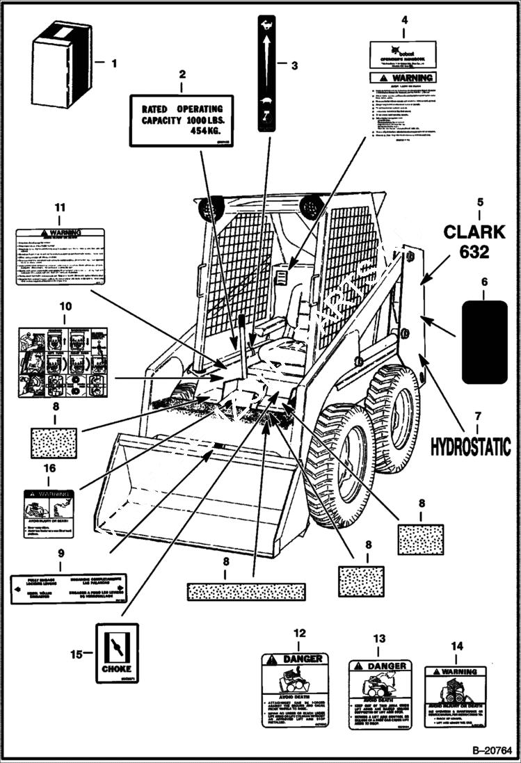 Схема запчастей Bobcat 600s - DECALS ACCESSORIES & OPTIONS