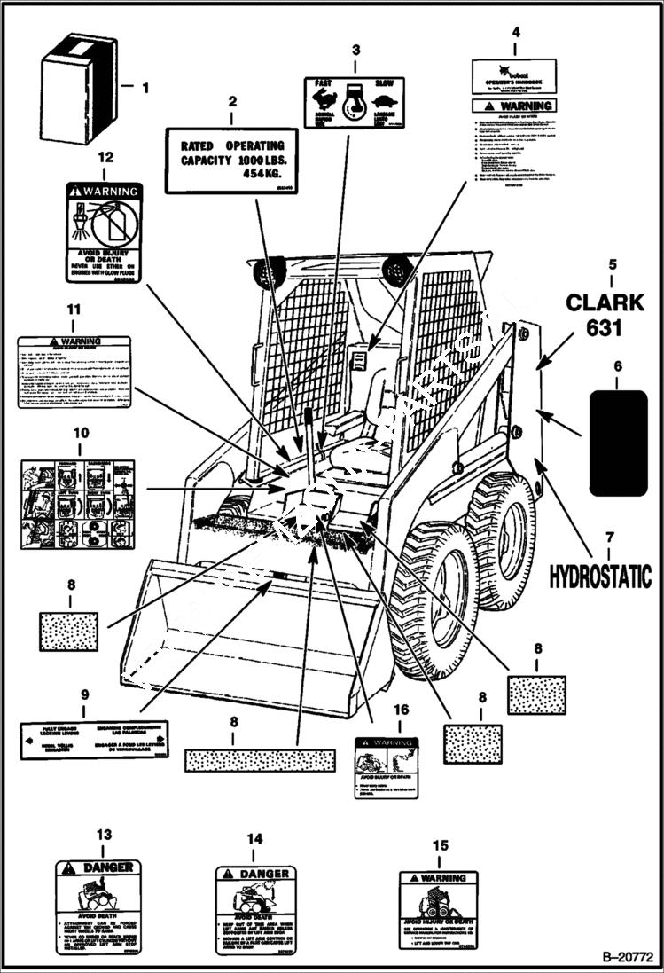 Схема запчастей Bobcat 600s - DECALS ACCESSORIES & OPTIONS