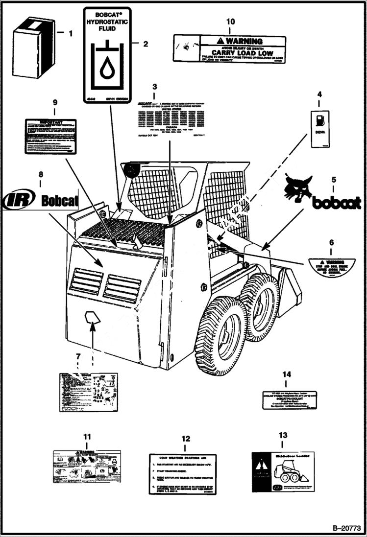 Схема запчастей Bobcat 600s - DECALS ACCESSORIES & OPTIONS