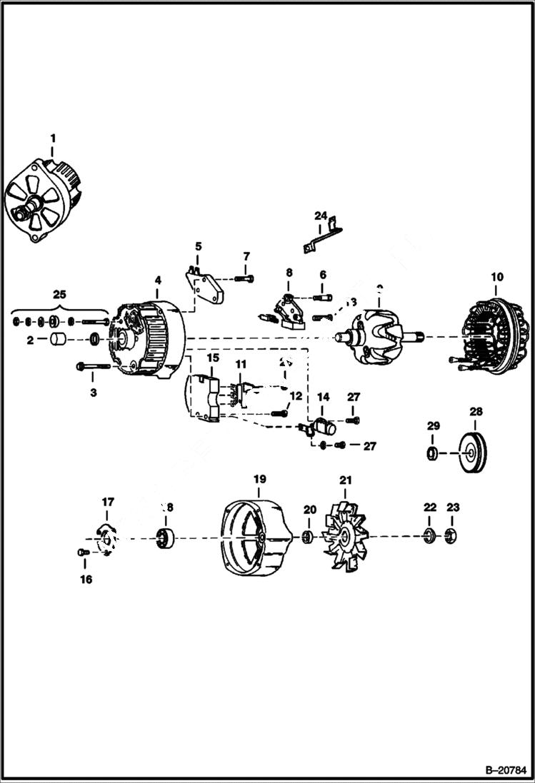 Схема запчастей Bobcat 600s - ALTERNATOR (Delco 1105070 or 1105422 - Open) ELECTRICAL SYSTEM