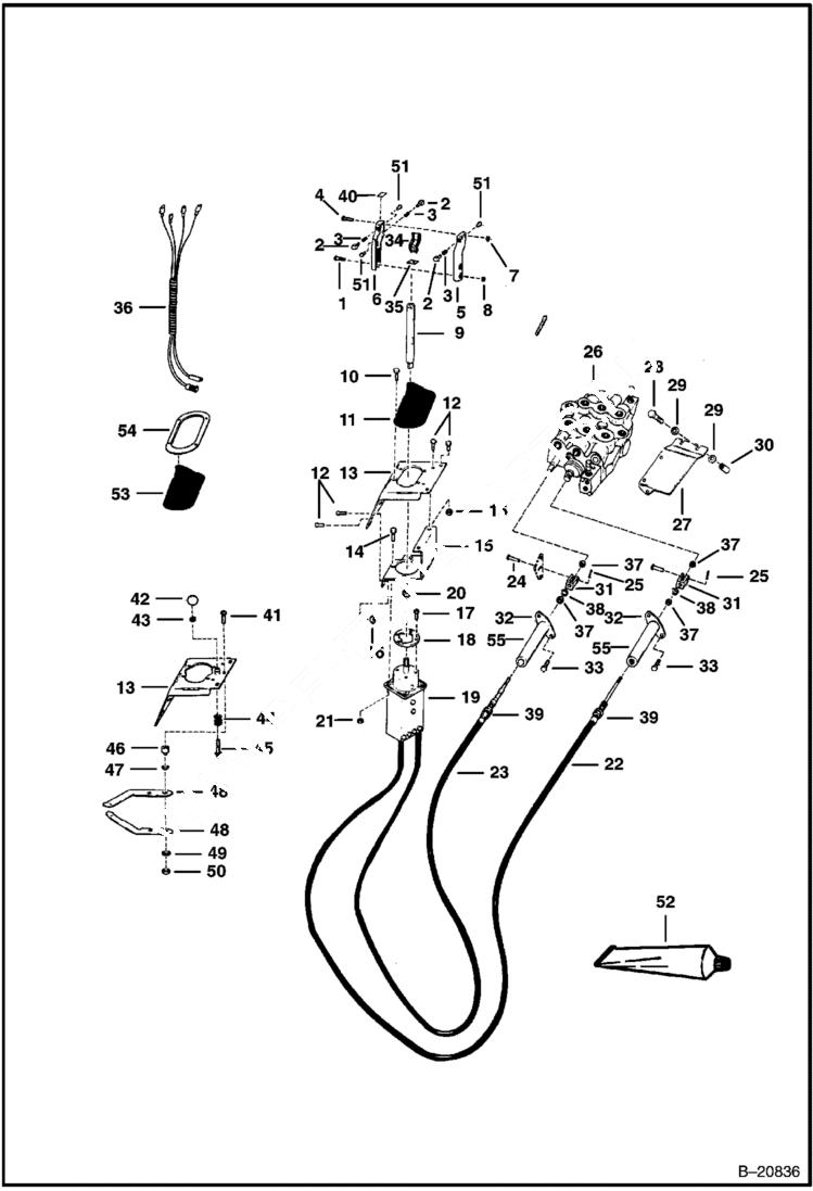 Схема запчастей Bobcat Articulated Loaders - HYDRAULIC LIFT & TILT CONTROL LINKAGE (Joystick Controls) HYDRAULIC SYSTEM