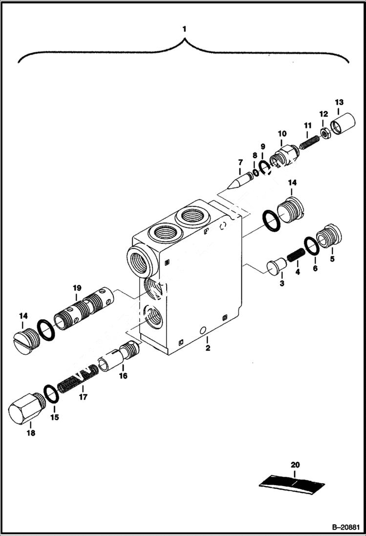 Схема запчастей Bobcat 400s - BUCKET POSITIONING VALVE HYDRAULIC SYSTEM