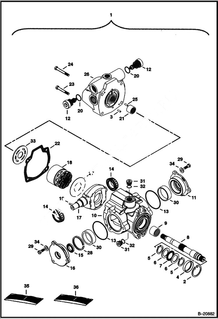 Схема запчастей Bobcat 400s - HYDROSTATIC PUMP (Gear Pump End) HYDROSTATIC SYSTEM