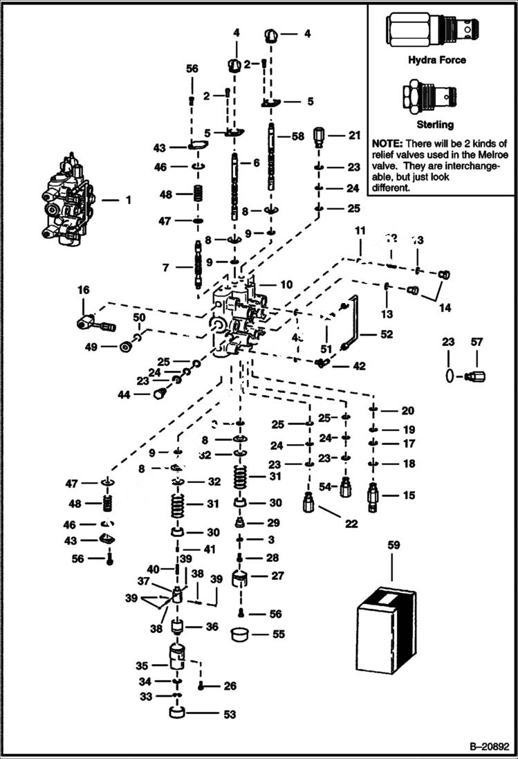 Схема запчастей Bobcat Articulated Loaders - HYDRAULIC CONTROL VALVE HYDRAULIC SYSTEM