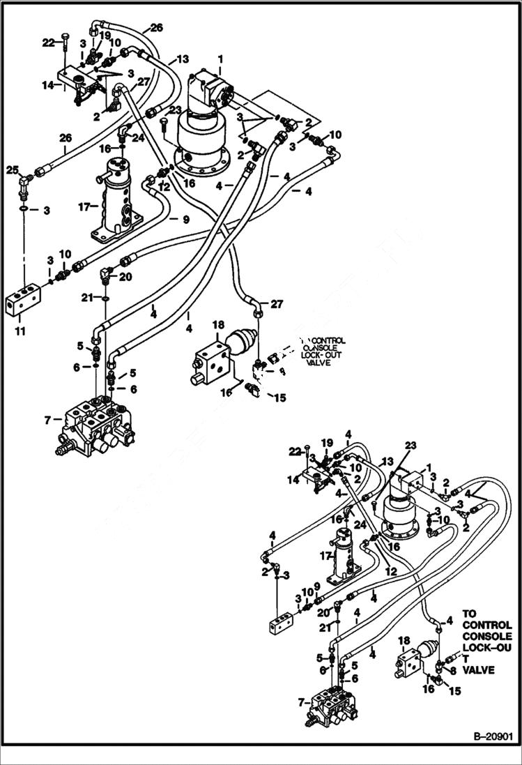 Схема запчастей Bobcat 331 - HYDRAULIC CIRCUITRY (Valve to Swing Motor to 2 Speed Valve) HYDRAULIC SYSTEM