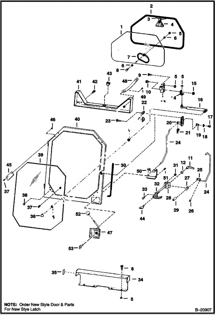 Схема запчастей Bobcat Feller Buncher - CAB DOOR & REAR WINDOW MAIN FRAME