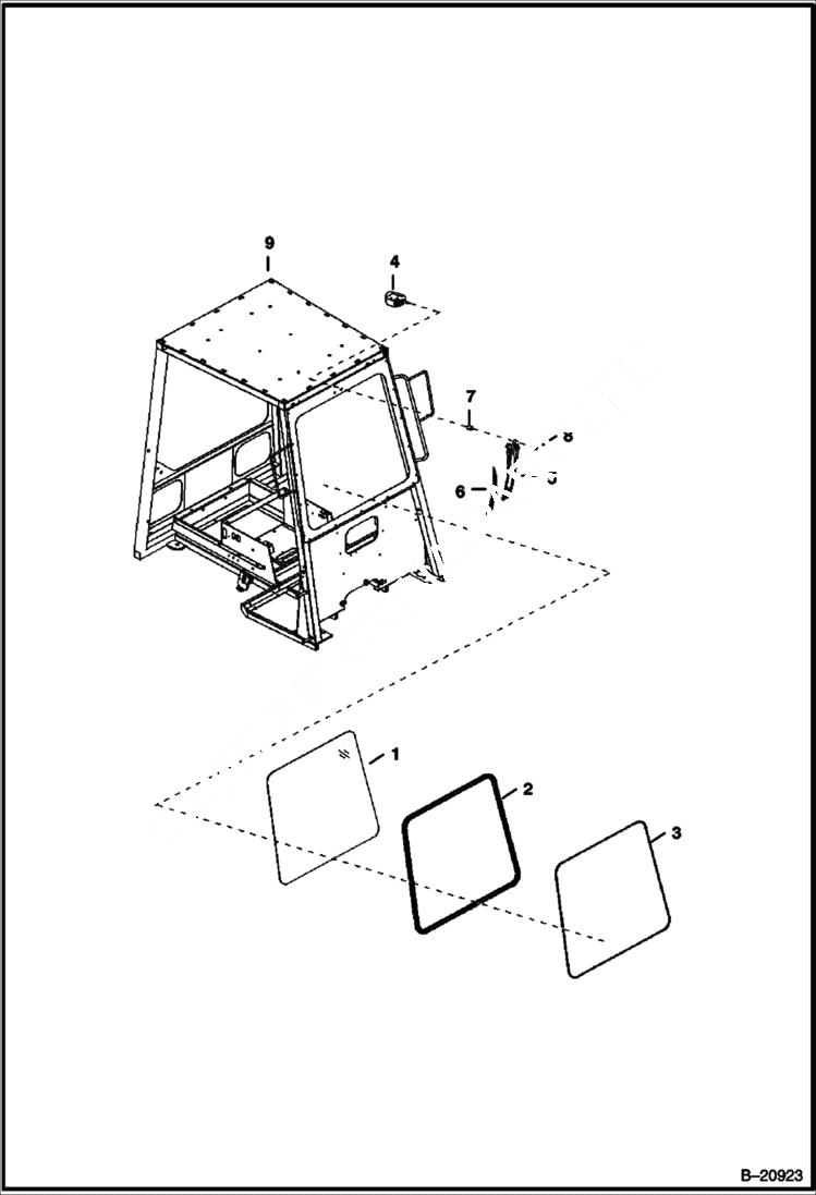 Схема запчастей Bobcat B100 - FRONT WINDOW CANOPY
