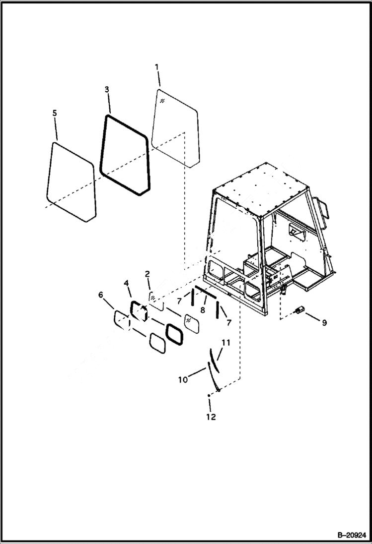 Схема запчастей Bobcat B100 - REAR WINDOW CANOPY