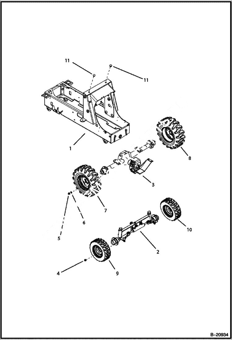 Схема запчастей Bobcat B100 - FRAME/AXLES/WHEELS AXLES & WHEELS