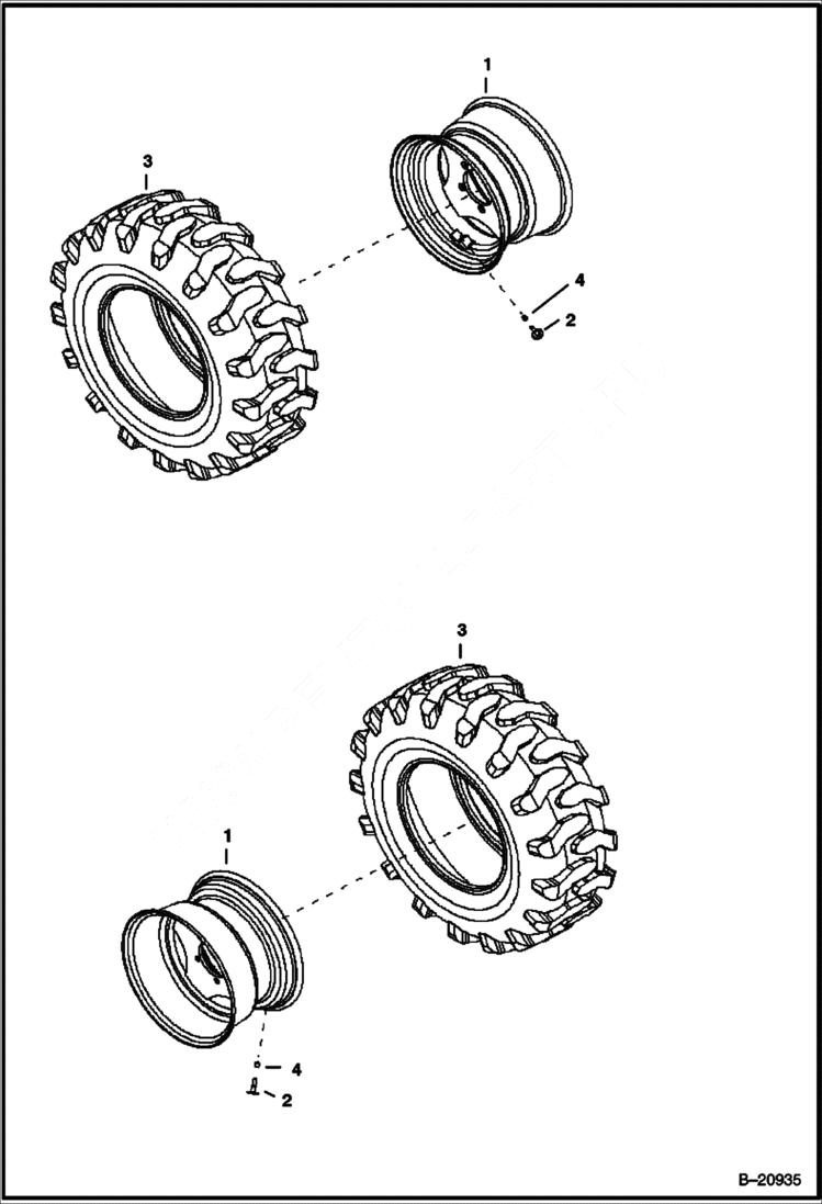 Схема запчастей Bobcat B100 - REAR TIRES & WHEELS AXLES & WHEELS