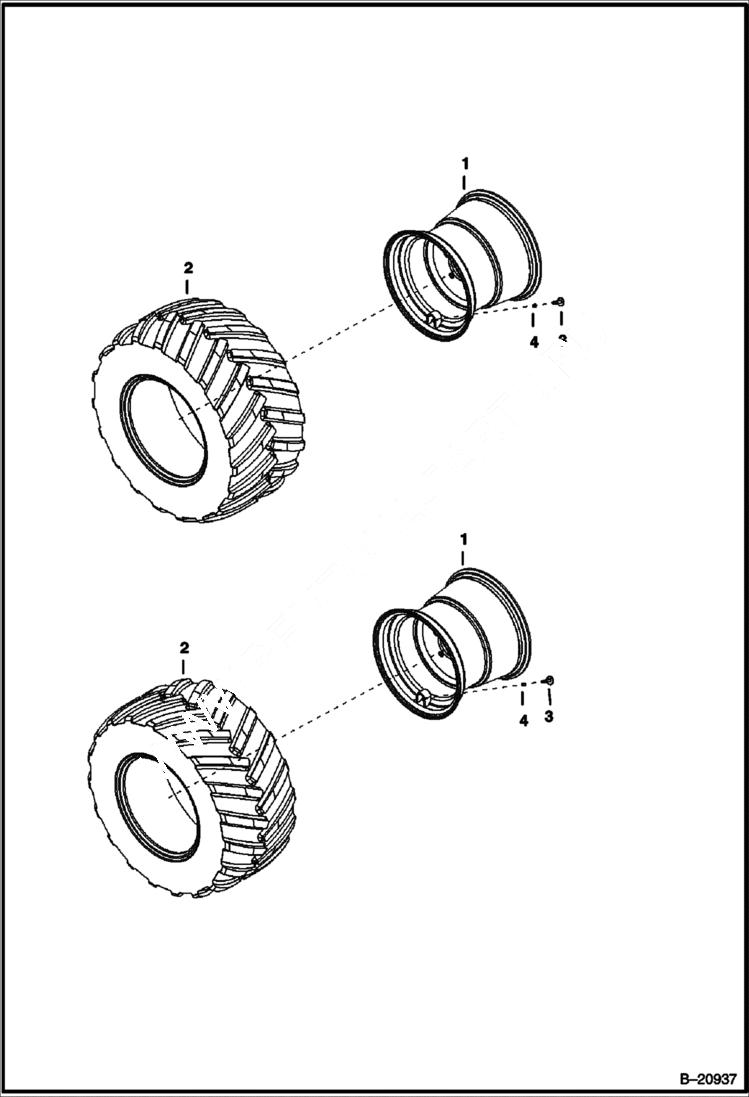 Схема запчастей Bobcat B100 - TIRES Optional AXLES & WHEELS