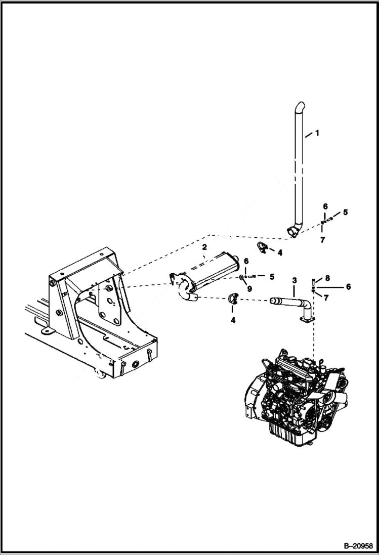 Схема запчастей Bobcat B100 - ENGINE EXHAUST W/O Turbo Charger 5700 11001 & Above POWER UNIT