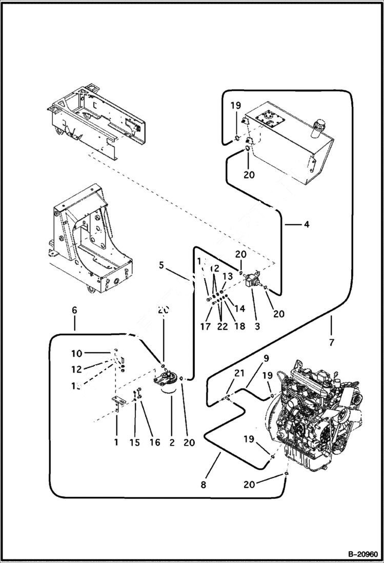 Схема запчастей Bobcat B100 - FUEL SYSTEM W/O Turbo Charger 5700 11001 & Above POWER UNIT