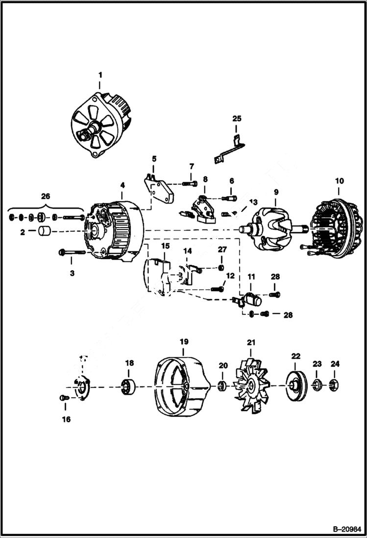 Схема запчастей Bobcat Feller Buncher - ALTERNATOR (Open - Delco 1105070 or 1105422) ELECTRICAL SYSTEM