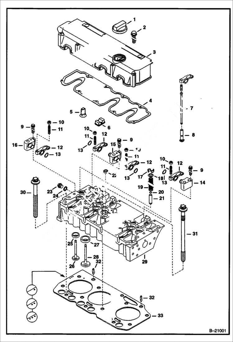 Схема запчастей Bobcat 442 - CYLINDER HEAD & COVER POWER UNIT