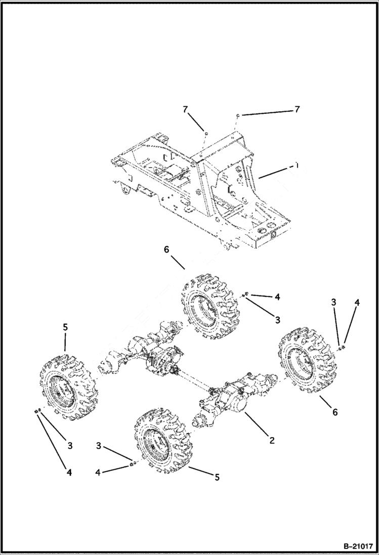 Схема запчастей Bobcat B250 - AXLES Main Frame AXLES & WHEELS