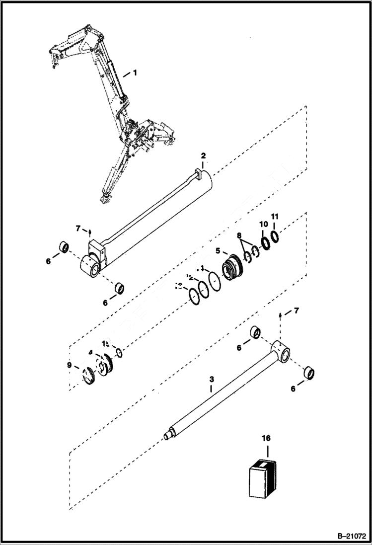 Схема запчастей Bobcat B250 - ARM CYLINDER (B200) 5702 11088 & Below (B250) 5703 11054 & Below HYDRAULIC SYSTEM