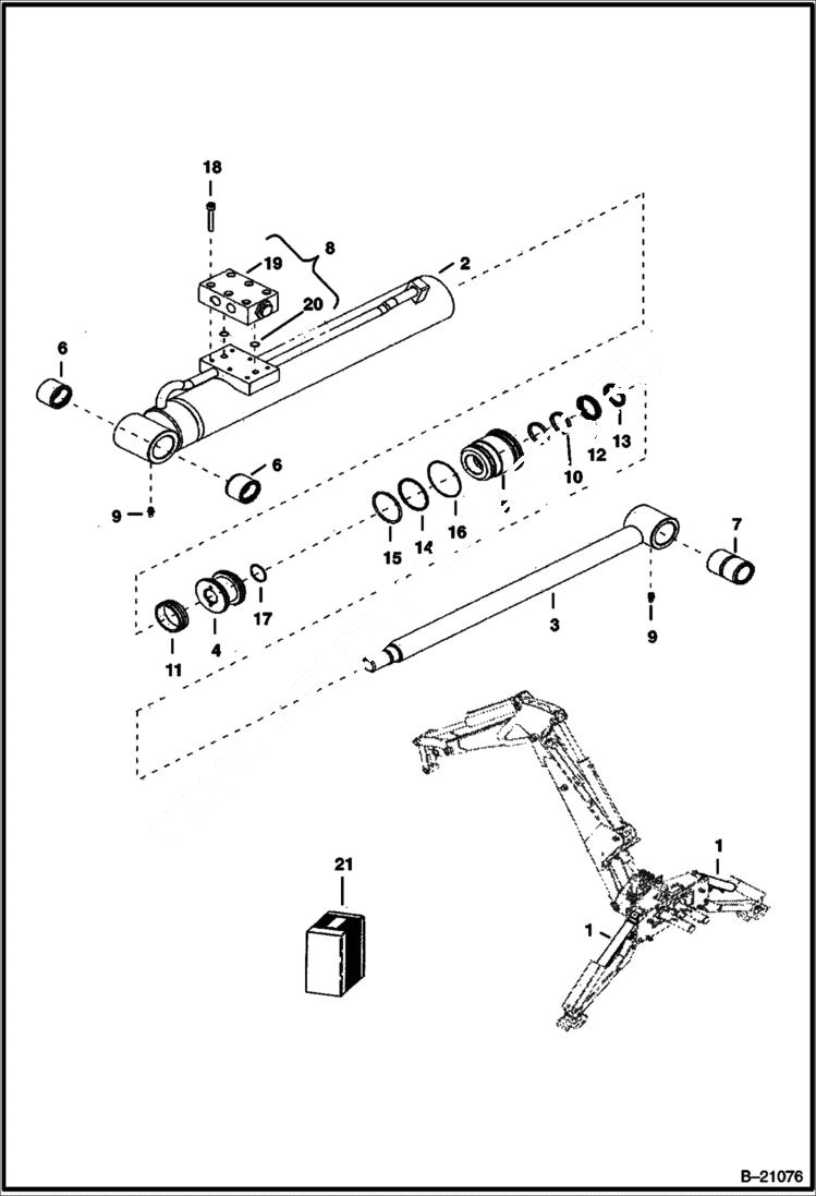 Схема запчастей Bobcat B250 - STABILIZER CYLINDER B200 Center Mount Backhoe HYDRAULIC SYSTEM