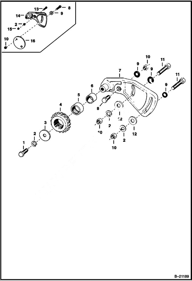 Схема запчастей Bobcat 400s - INSIDE CLUTCH CHAIN TIGHTENER Right Side DRIVE TRAIN