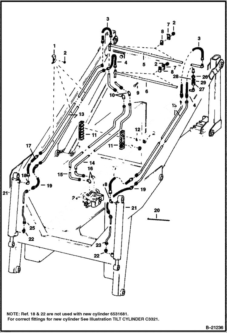 Схема запчастей Bobcat 600s - TILT CYLINDER CIRCUITRY HYDRAULIC SYSTEM