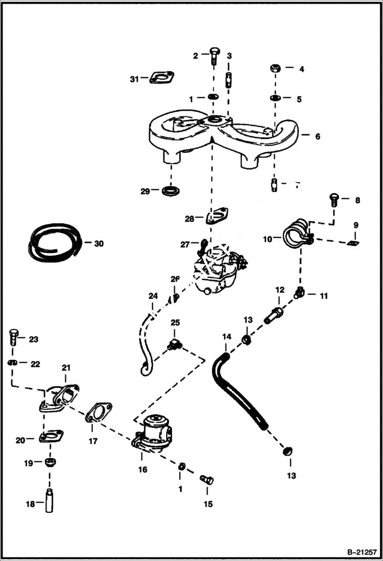 Схема запчастей Bobcat 600s - FUEL SYSTEM & EXHAUST GROUP POWER UNIT