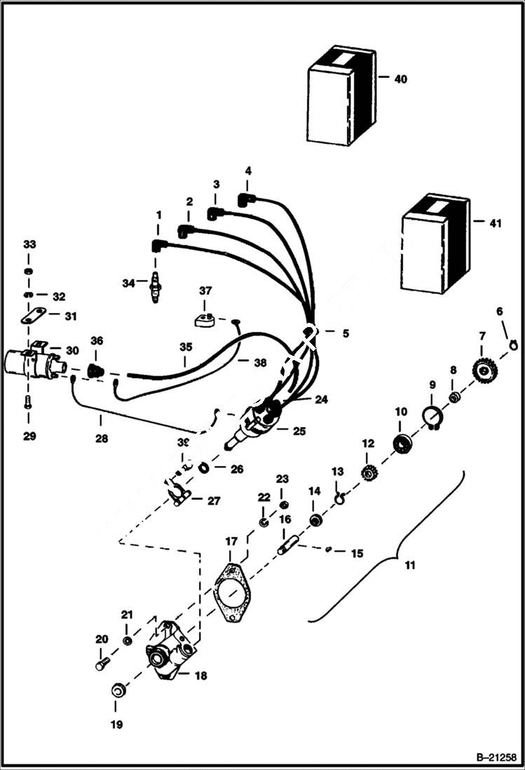 Схема запчастей Bobcat 600s - IGNITION COIL, CABLES & DISTRIBUTOR DRIVE POWER UNIT