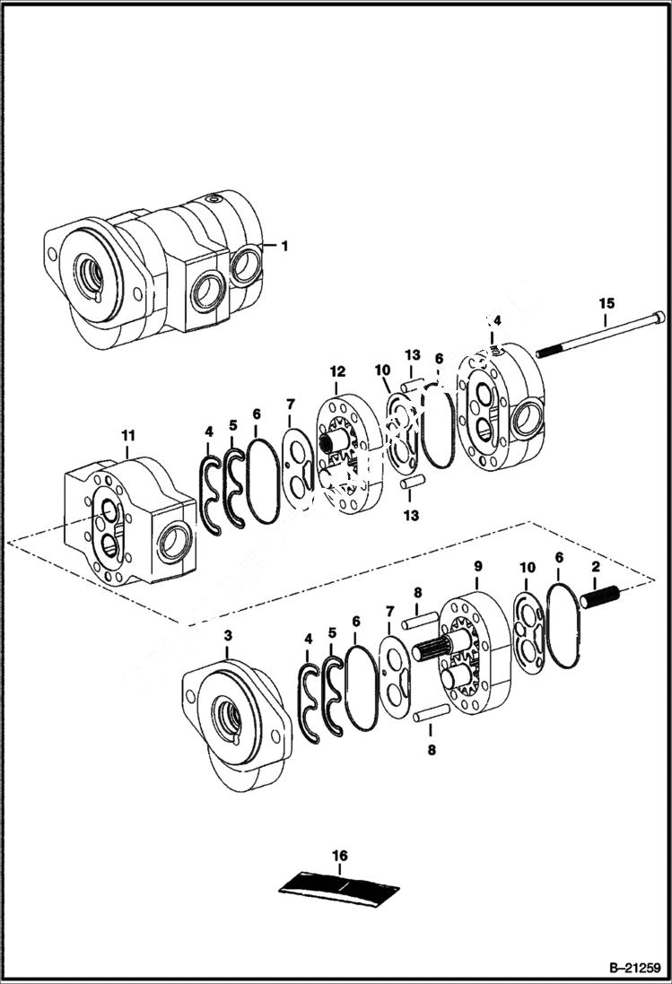 Схема запчастей Bobcat T-Series - GEAR PUMP HYDROSTATIC SYSTEM