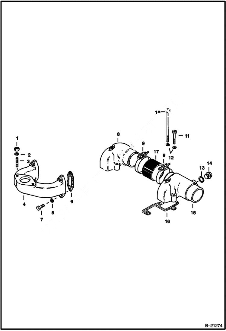 Схема запчастей Bobcat 600s - INTAKE & EXHAUST MANIFOLDS Deutz F2L411D POWER UNIT