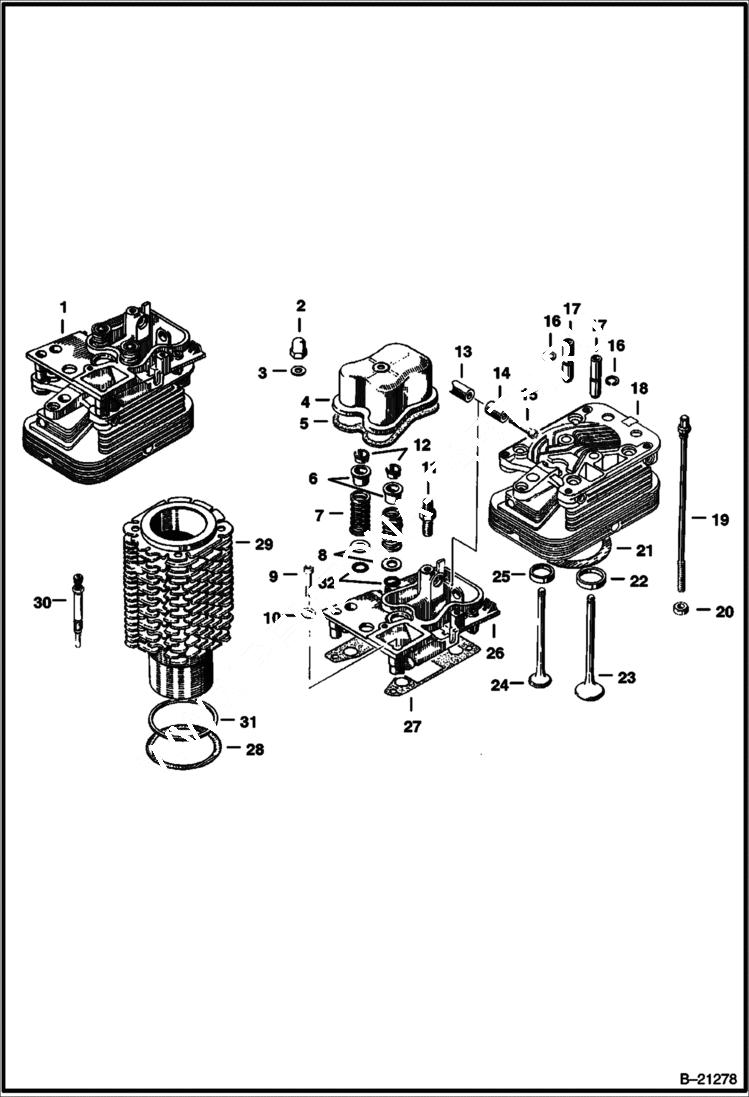 Схема запчастей Bobcat 600s - CYLINDER BLOCK & HEADS Deutz F2L411W POWER UNIT