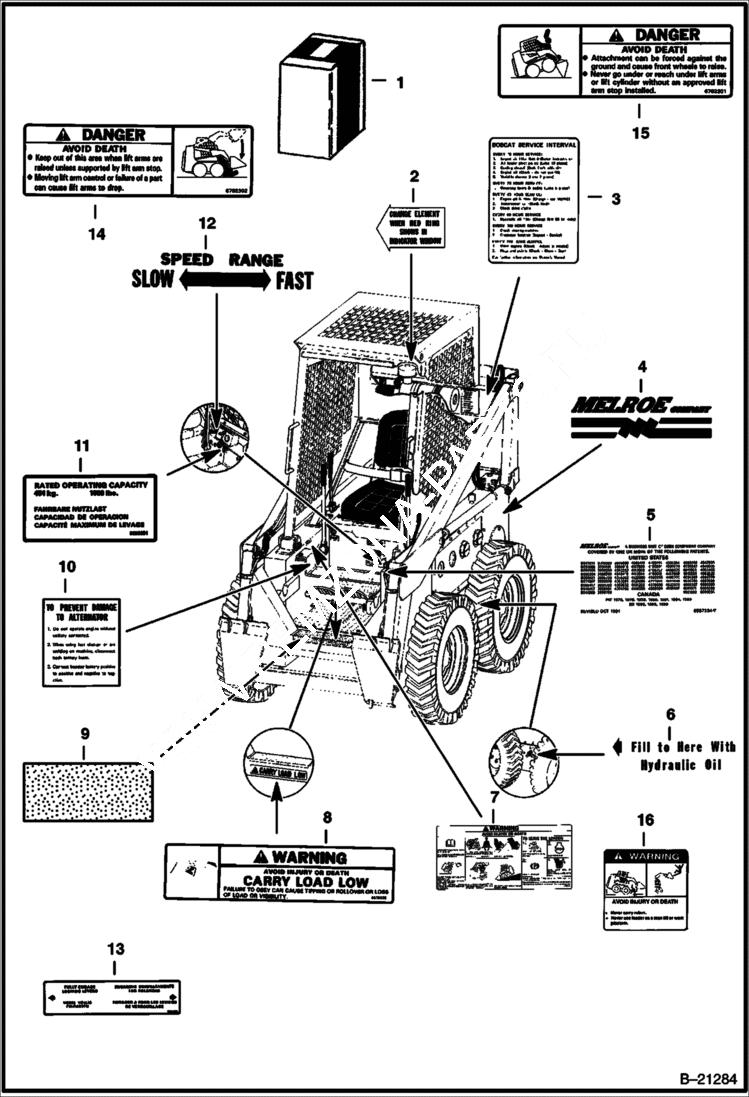 Схема запчастей Bobcat 600s - DECALS ACCESSORIES & OPTIONS