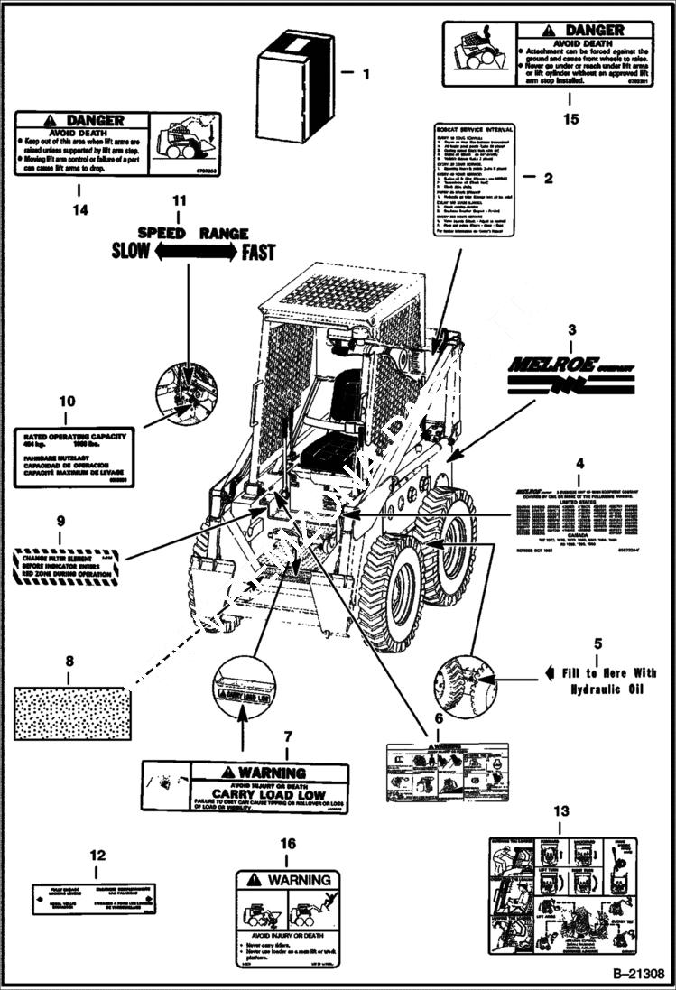 Схема запчастей Bobcat 600s - DECALS ACCESSORIES & OPTIONS