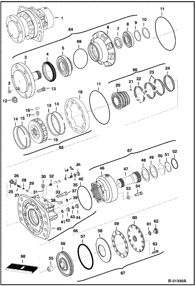 Схема запчастей Bobcat T-Series - HYDROSTATIC MOTOR & BRAKE (S/N 523111001, 523011001 & Above) (525613796, 525712110 & Below) HYDROSTATIC SYSTEM