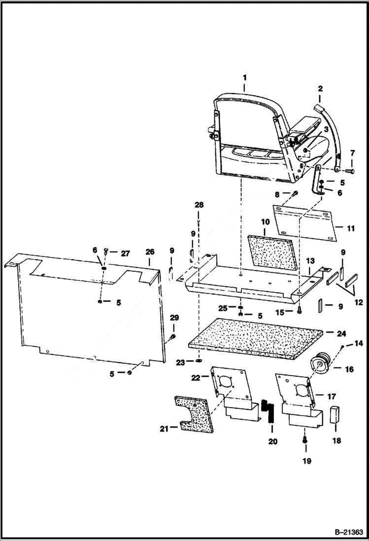 Схема запчастей Bobcat 500s - PANELS & SEAT MAIN FRAME