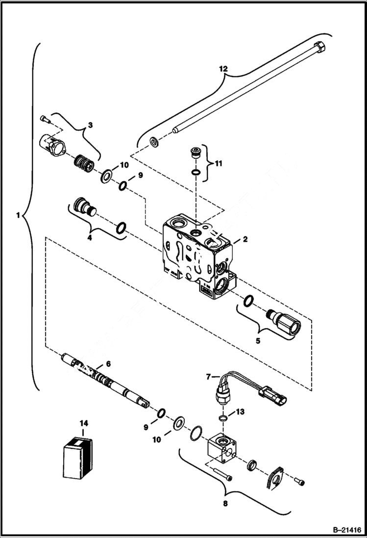 Схема запчастей Bobcat 334 - VALVE SECTION (Right Travel) (S/N 232512783, 232711434, 232612158 & Above) HYDRAULIC SYSTEM