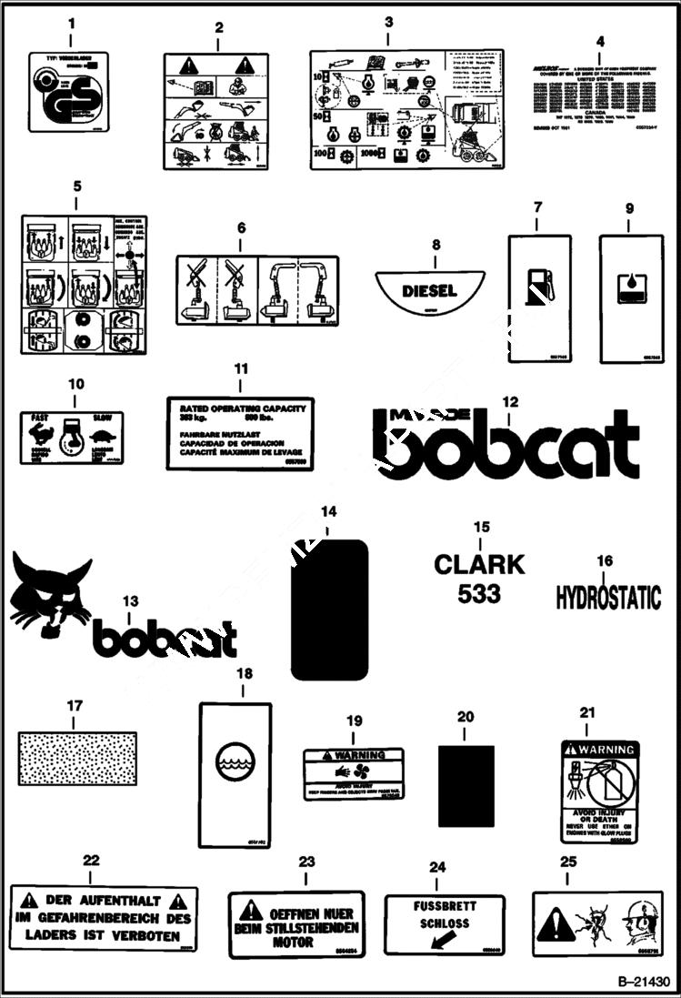 Схема запчастей Bobcat 500s - DECALS For European Export Kit ACCESSORIES & OPTIONS