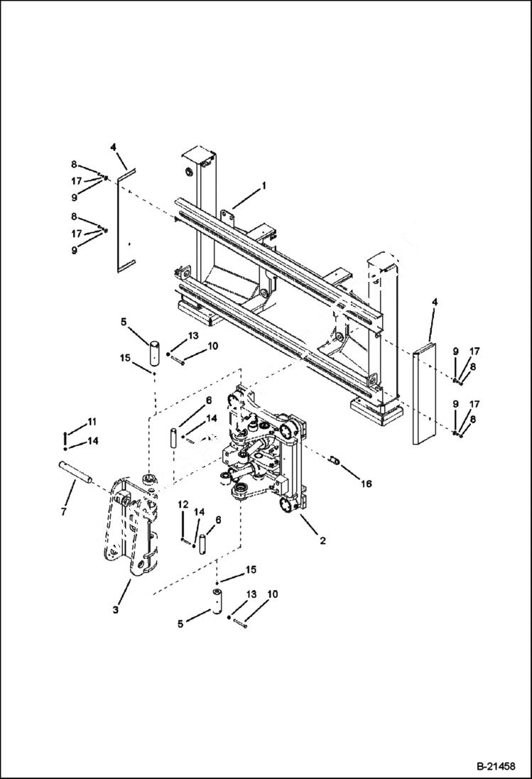 Схема запчастей Bobcat BL570 - TRUNNION/SWING FRAME Side Shift Backhoe WORK EQUIPMENT