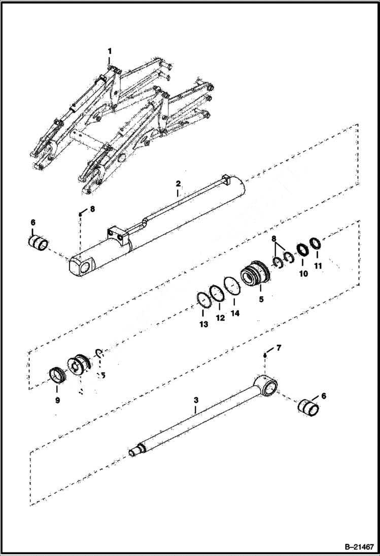 Схема запчастей Bobcat BL470 - TILT CYLINDER Right (BL470) 5705 11011 & Below (BL475) 5719 11002 & Below HYDRAULIC SYSTEM