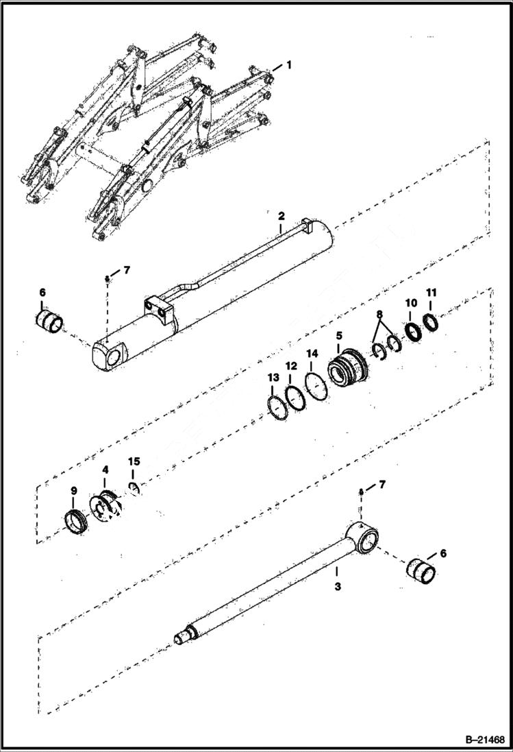 Схема запчастей Bobcat BL470 - TILT CYLINDER Left (BL470) 5705 11011 & Below (BL475) 5719 11002 & Below HYDRAULIC SYSTEM