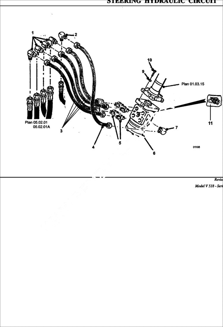 Схема запчастей Bobcat V518 - STEERING HYDRAULIC CIRCUIT HYDROSTATIC/HYDRAULIC