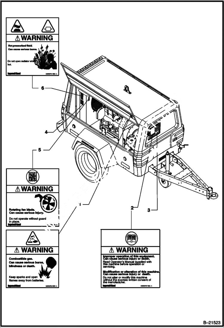 Схема запчастей Bobcat BAP185 - DECAL LOCATION CHART MAIN FRAME