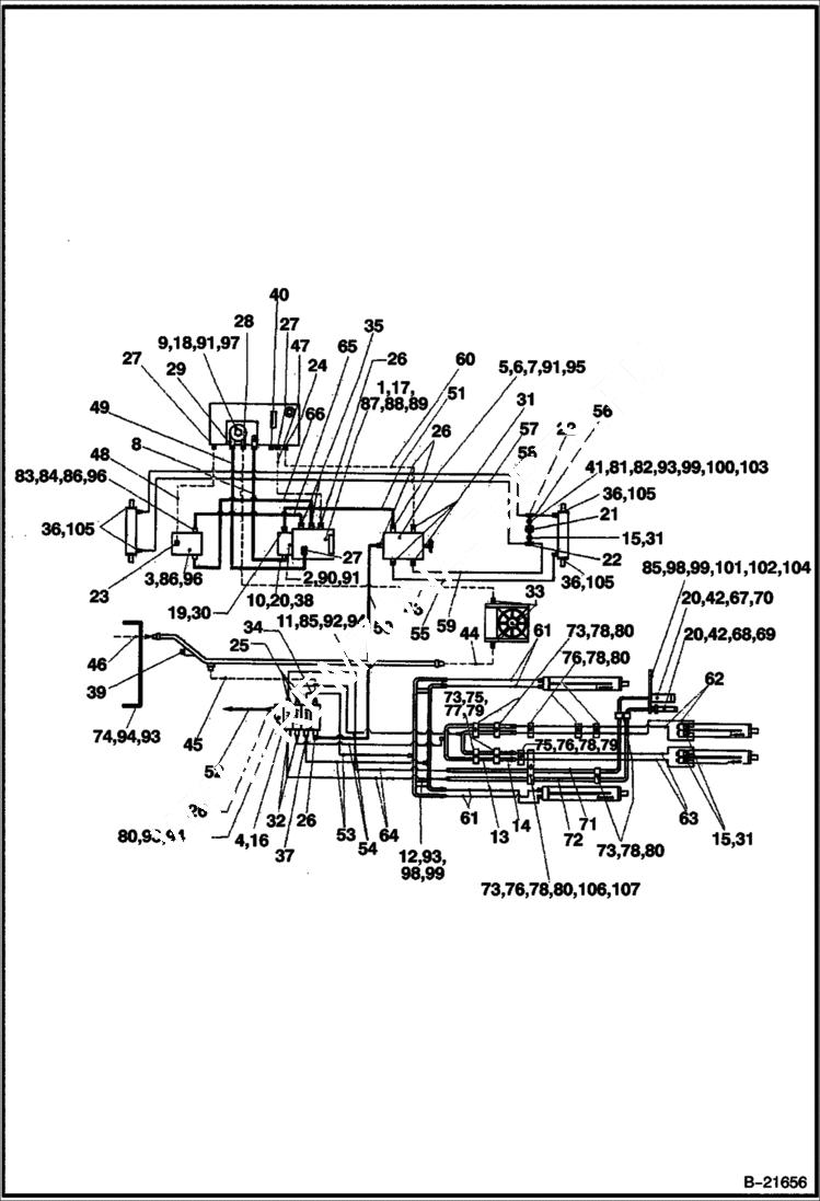 Схема запчастей Bobcat B300 - HYDRAULIC CIRCUITRY 5717 11038 & Below HYDRAULIC SYSTEM